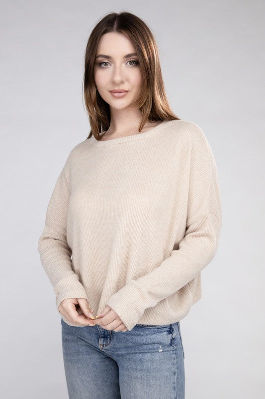 Zenana Soft Ribbed Knit Round Neck Cropped Sweater in 5 Colors