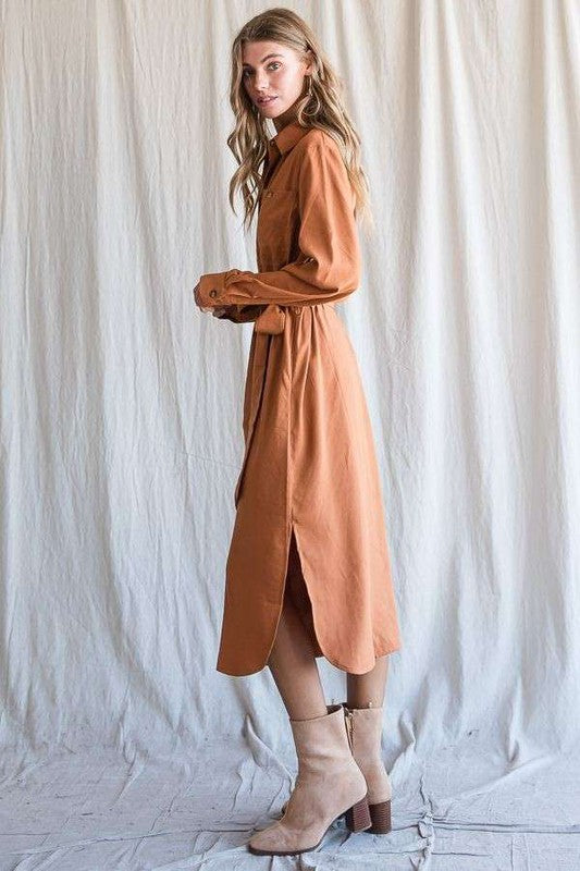 JADE BY JANE BUTTON DOWN BELTED MIDI DRESS IN 3 COLORS