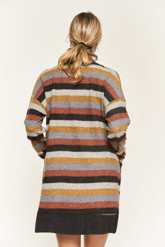 Jade by Jane Multicolor Striped Open Front Longline Cardigan Sweater