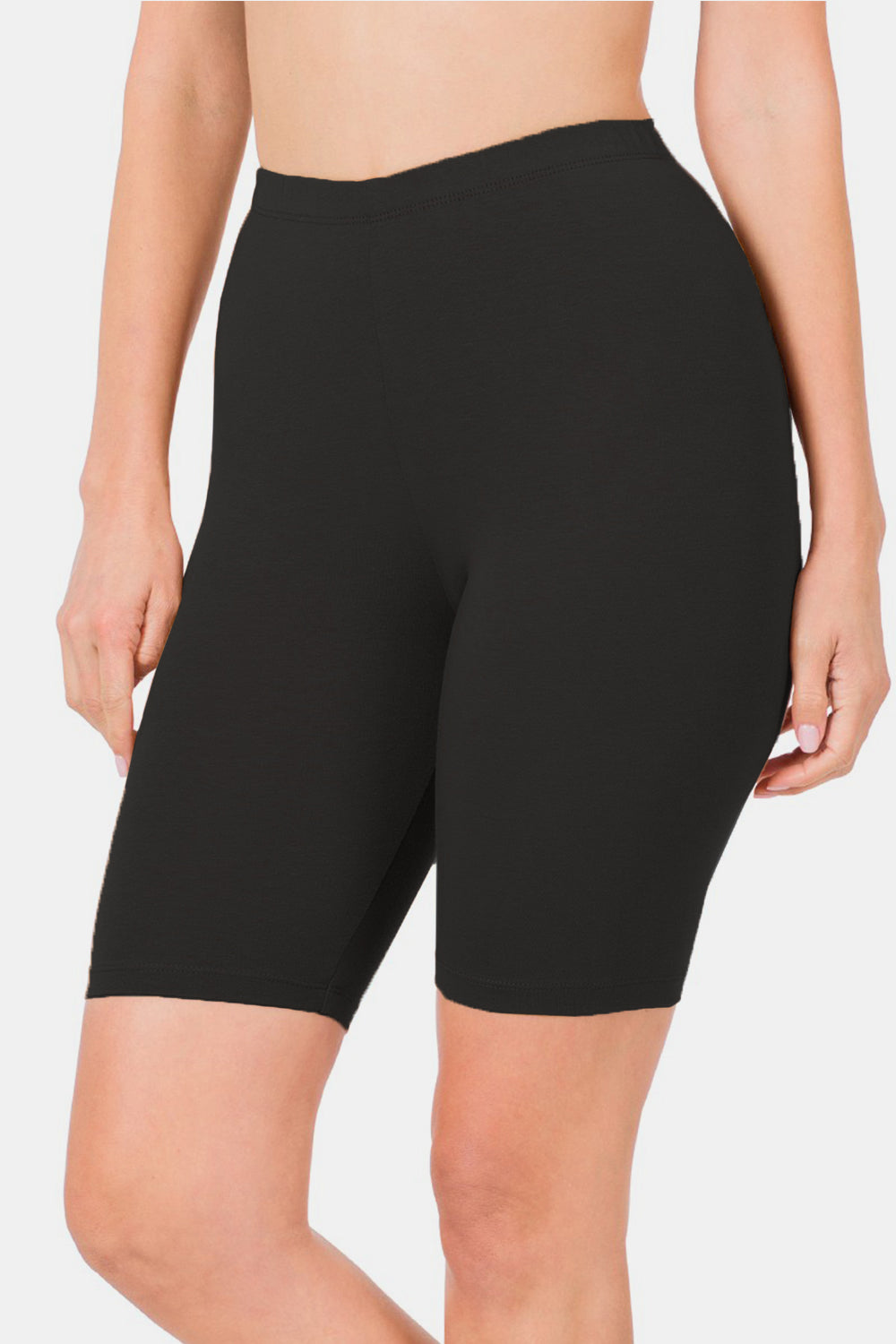 Zenana Cotton High Waist Leggings Bike Shorts in Black