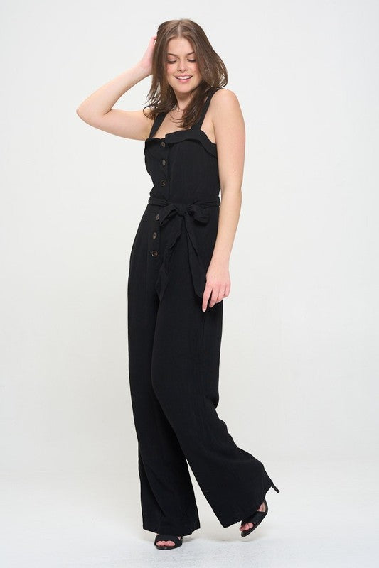 JADE BY JANE SLEEVELESS ADJUSTABLE STRAP BUTTON DOWN JUMPSUIT IN 2 COLORS