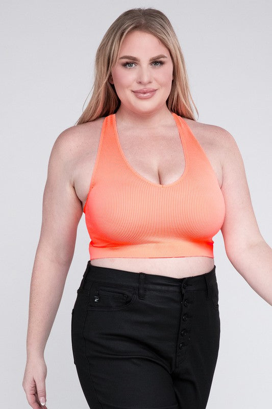 Zenana Plus Ribbed Racerback Cropped Tank Top