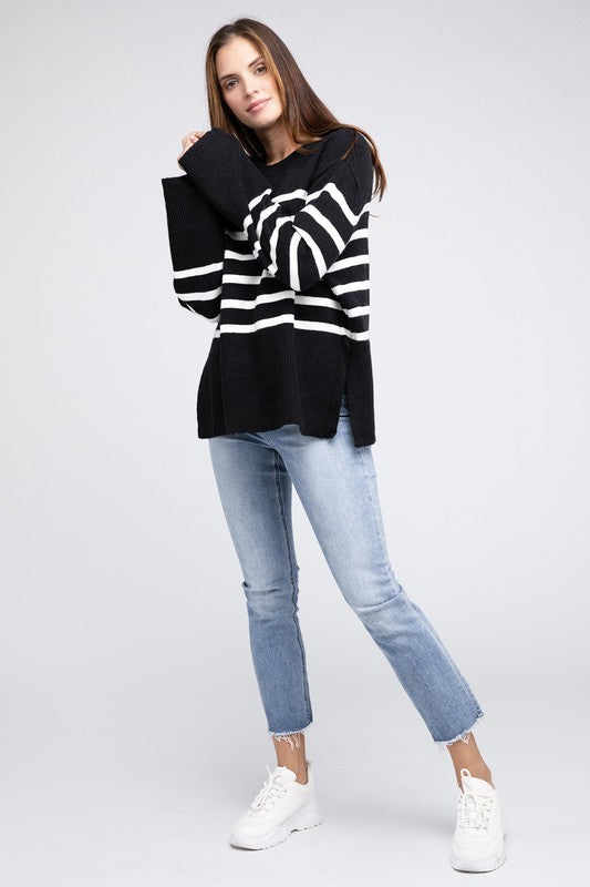 Bibi Oversized Striped Crew Neck Sweater in 2 Colors