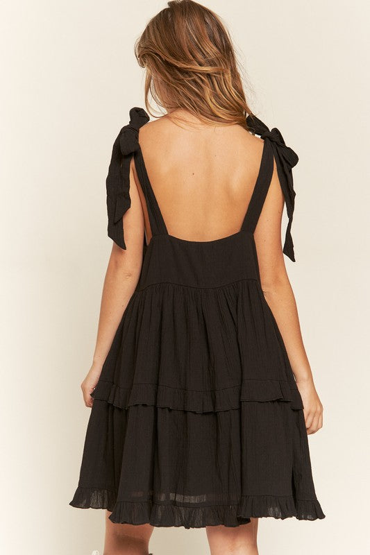 Jade by Jane Cotton Square Neck Ruffle Dress in Black