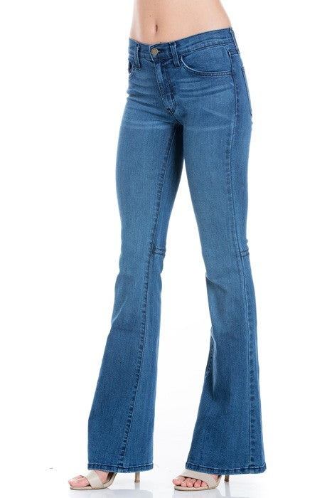 O2 Denim Mid Rise Flare Bell Bottom Denim Jeans