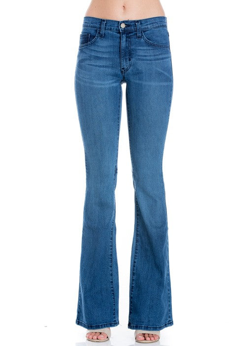 O2 Denim Mid Rise Flare Bell Bottom Denim Jeans