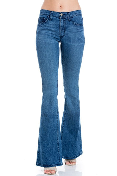 O2 Denim Mid Rise Flare Bell Bottom Denim Jeans