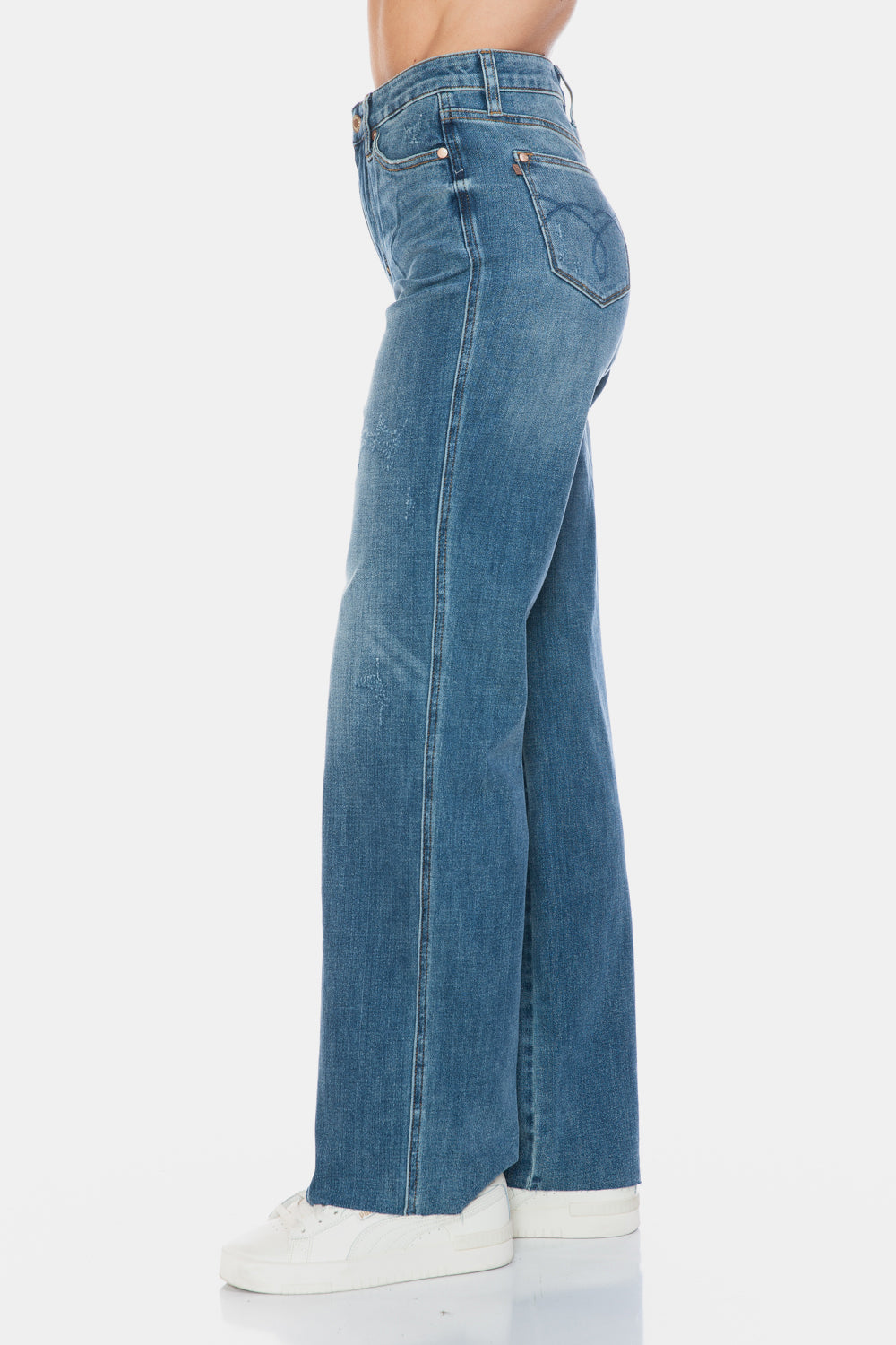 Judy Blue Full Size Tummy Control Raw Hem Straight Leg Jeans in Medium Wash Blue NWT