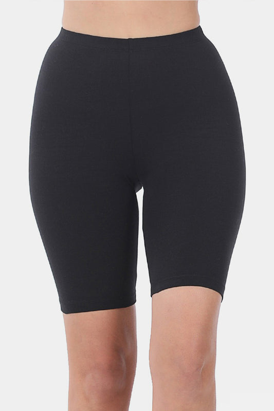 Zenana Cotton High Waist Leggings Bike Shorts in Black