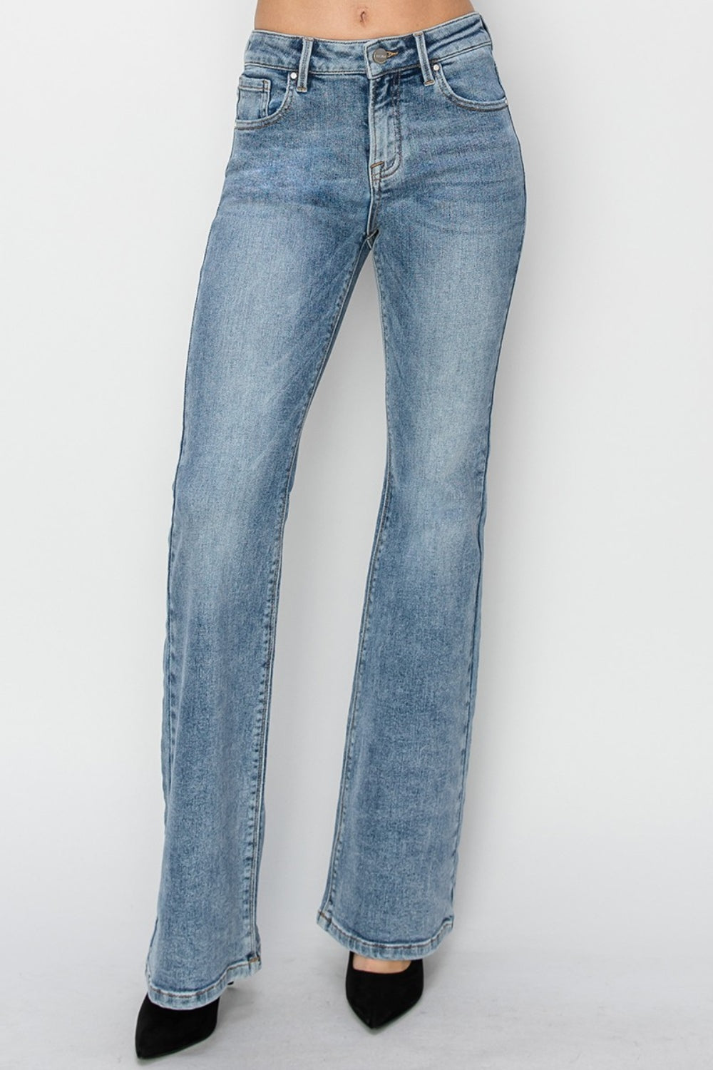 RISEN Full Size Mid Rise Bootcut Jeans in Medium Wash Blue