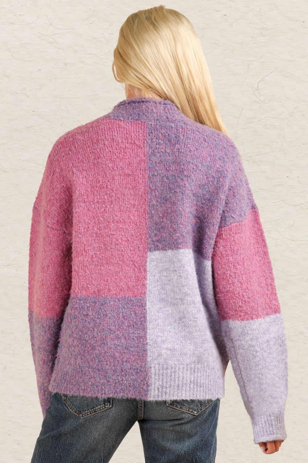 VERY J Mock Neck Color Block Drop Shoulder Sweater in Purple Multi NWT