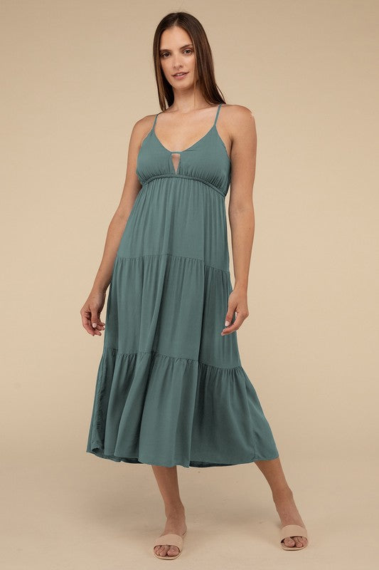 Zenana Woven Tiered V-Neck Cami Midi Dress in 3 Colors