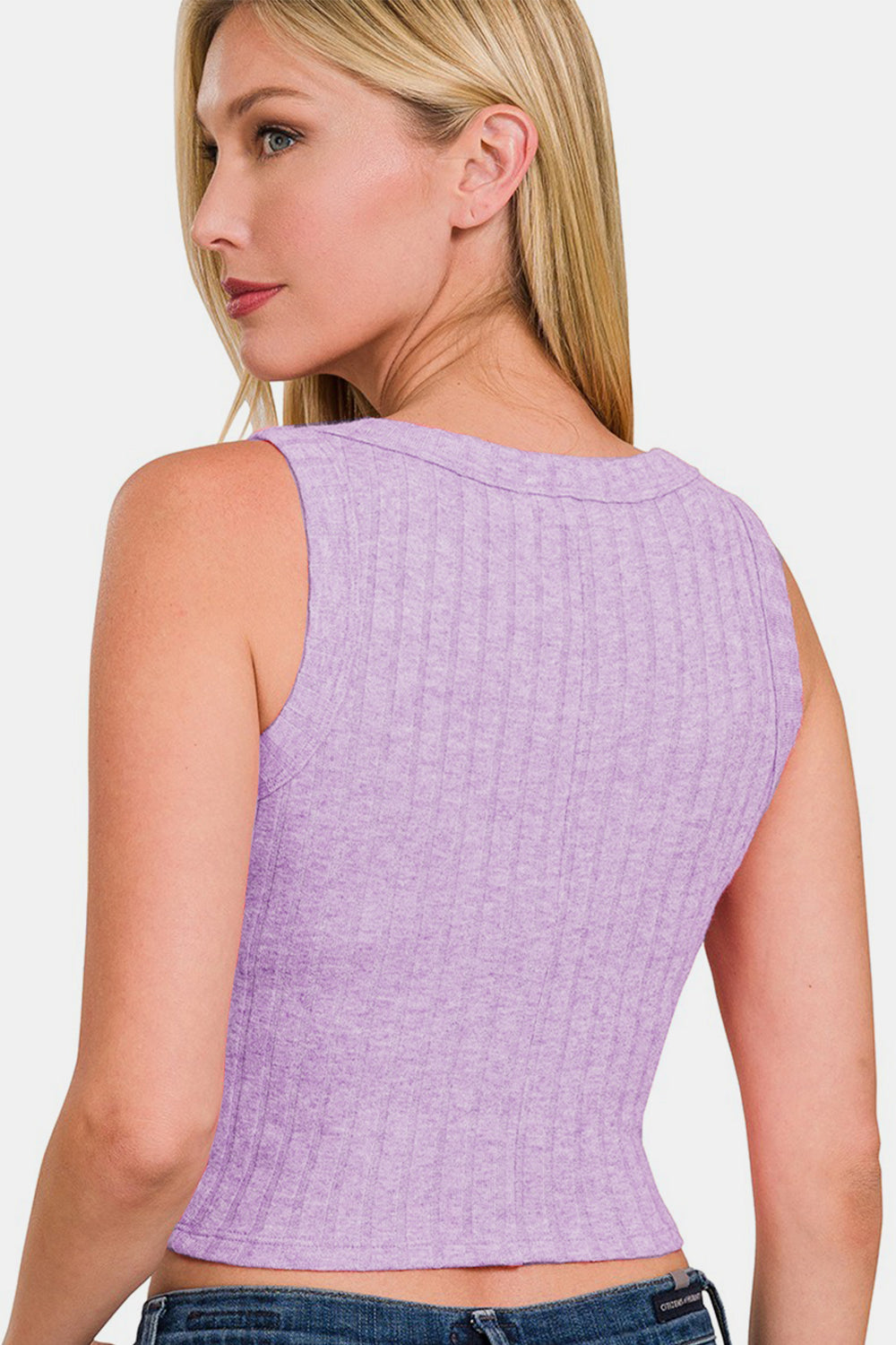 Zenana Ribbed Round Neck Cropped Tank Top in Lavender