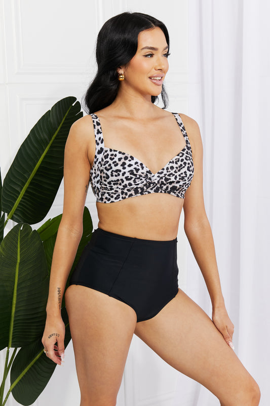 Marina West Swim Two-Piece Twist High-Rise Bikini Swimsuit in Leopard