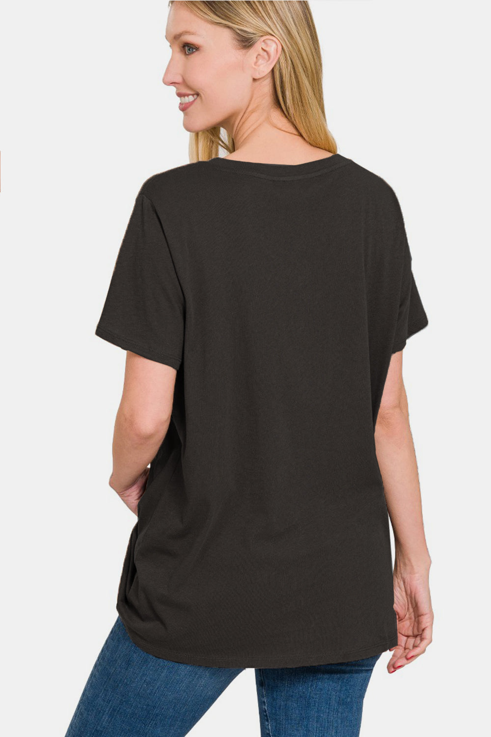 Zenana Classic Cotton V-Neck Short Sleeve T-Shirt in Black