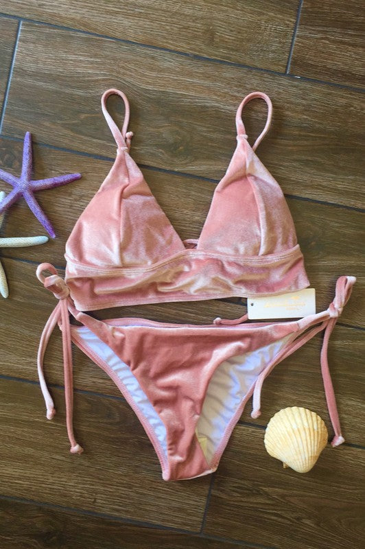 BEACH JOY BIKINI TWO PIECE VELVET BIKINI SWIMSUIT IN 2 COLORS