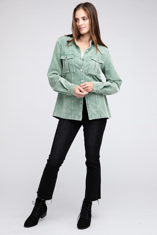 BiBi Corduroy Button-Down Jacket in 3 Colors