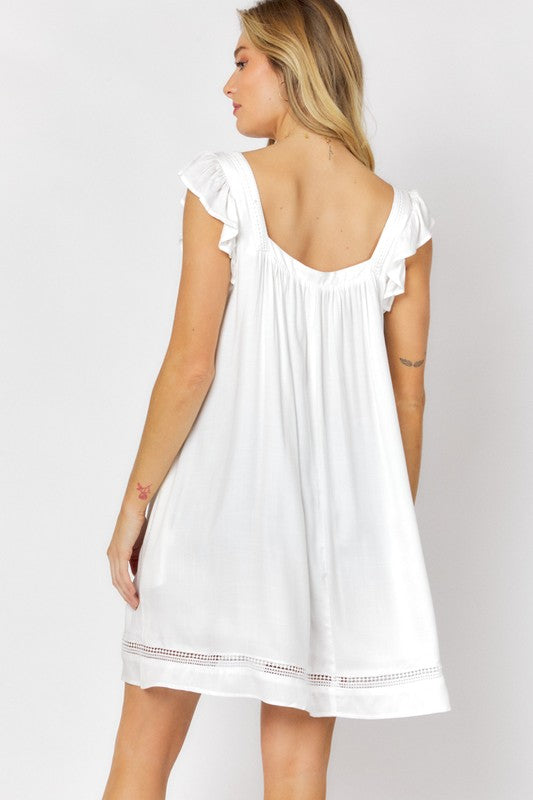 Davi & Dani Embroidered Square Neck Ruffle Sleeve Mini Dress in 2 Colors