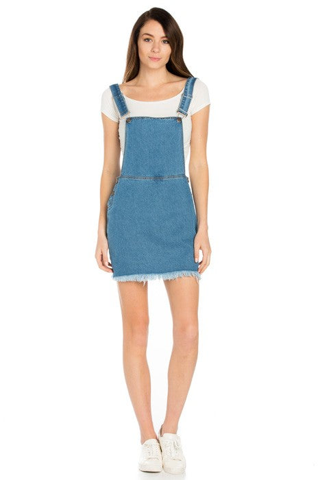 O2 Denim Raw Hem Denim Overalls Mini Skirt in 5 Colors