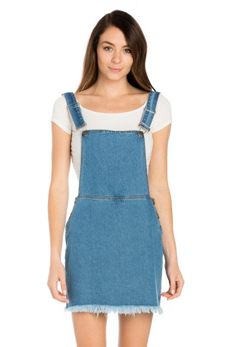 O2 Denim Raw Hem Denim Overalls Mini Skirt in 5 Colors