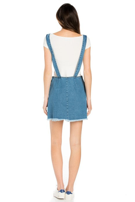 O2 Denim Raw Hem Denim Overalls Mini Skirt in 5 Colors