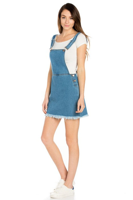 O2 Denim Raw Hem Denim Overalls Mini Skirt in 5 Colors