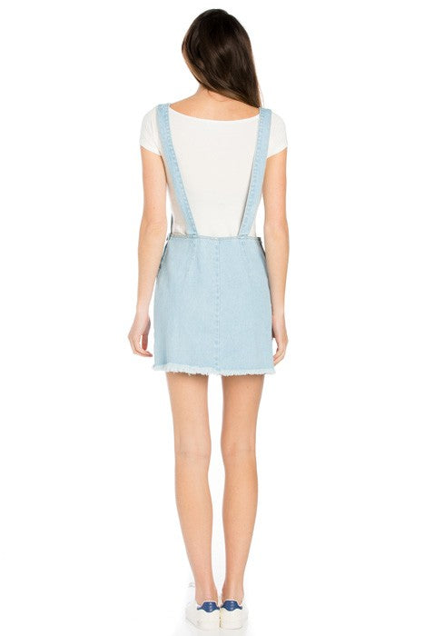 O2 Denim Raw Hem Denim Overalls Mini Skirt in 5 Colors