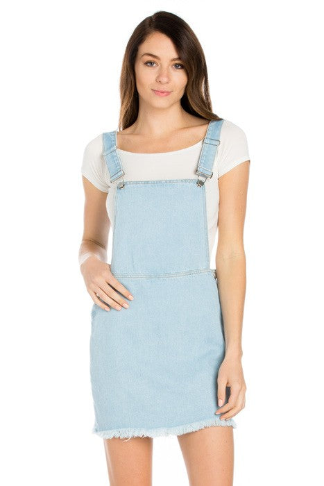 O2 Denim Raw Hem Denim Overalls Mini Skirt in 5 Colors