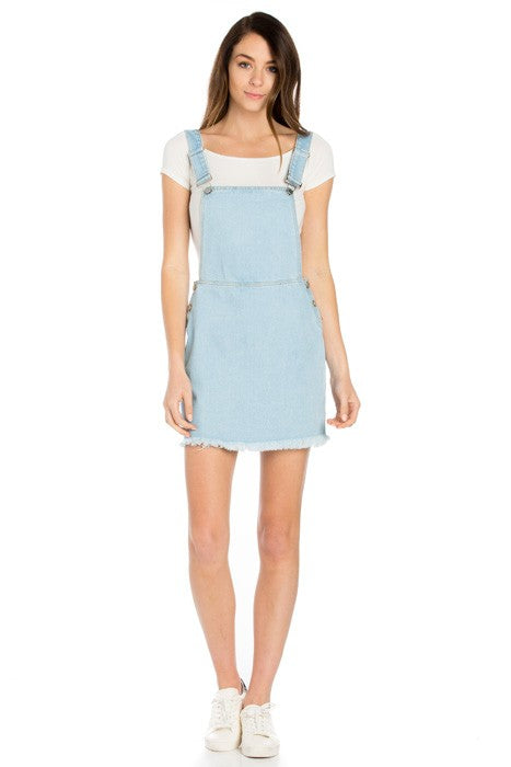 O2 Denim Raw Hem Denim Overalls Mini Skirt in 5 Colors