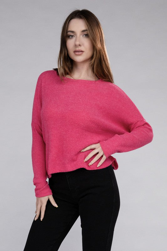 Zenana Soft Ribbed Knit Round Neck Cropped Sweater in 5 Colors