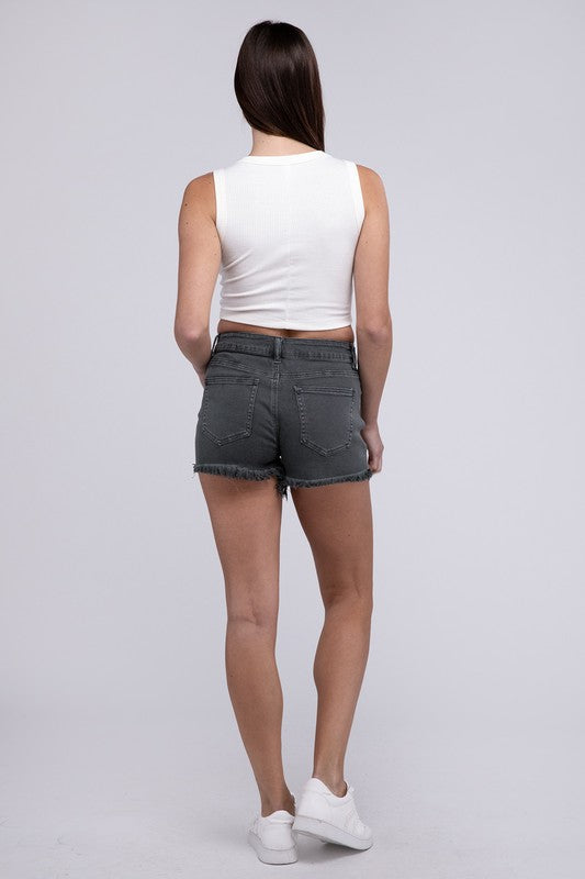 Zenana Acid Washed Raw Cutoff Hem Shorts