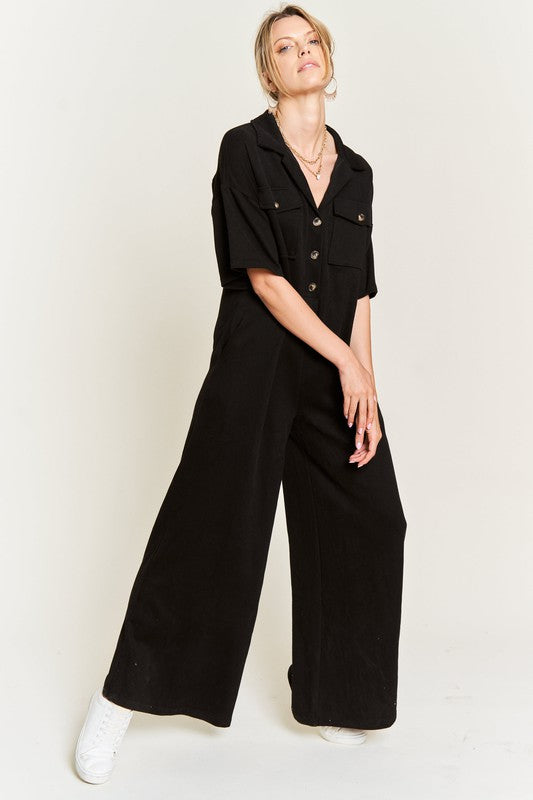 Jade By Jane Collared Wide Leg Jumpsuit in 3 Colors