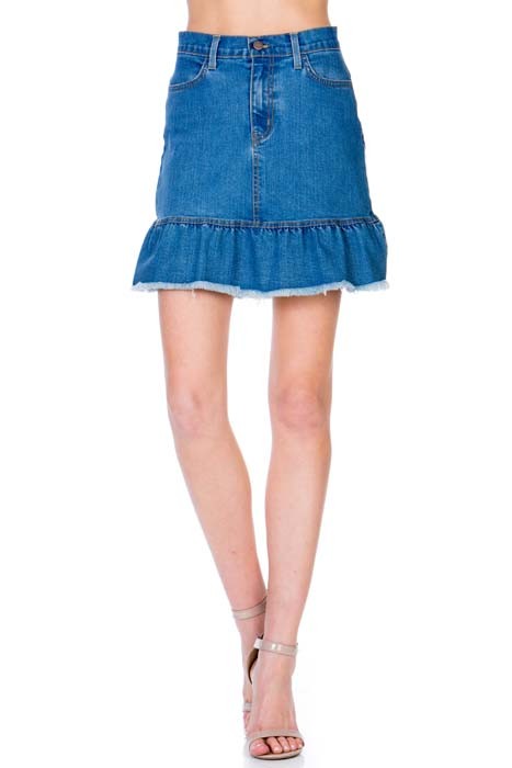 O2 Denim Ruffle Raw Hem Denim Mini Skirt in 3 Colors