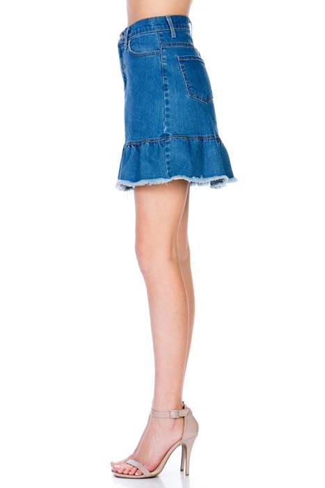 O2 Denim Ruffle Raw Hem Denim Mini Skirt in 3 Colors