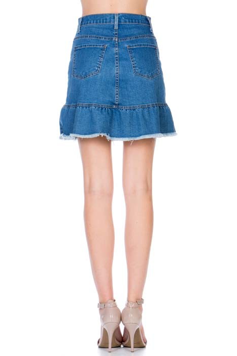 O2 Denim Ruffle Raw Hem Denim Mini Skirt in 3 Colors