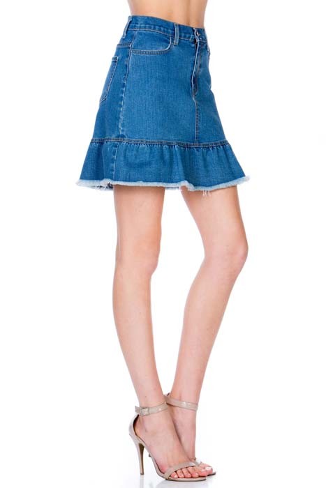 O2 Denim Ruffle Raw Hem Denim Mini Skirt in 3 Colors