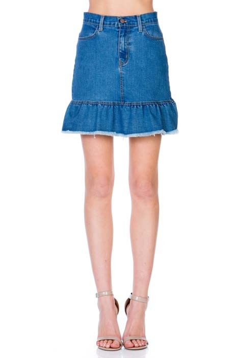 O2 Denim Ruffle Raw Hem Denim Mini Skirt in 3 Colors