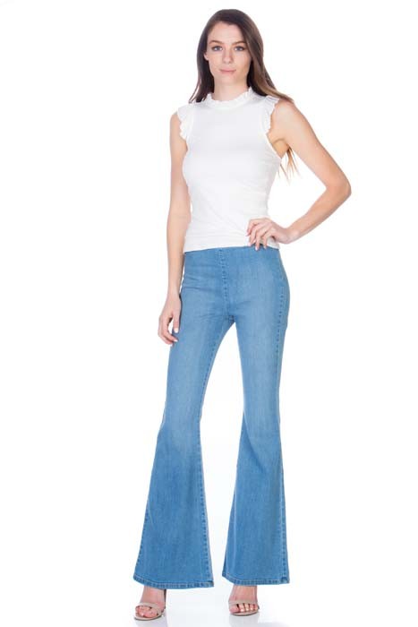 O2 Denim Zipper Back Flare Denim Jeans in 3 Color Washes