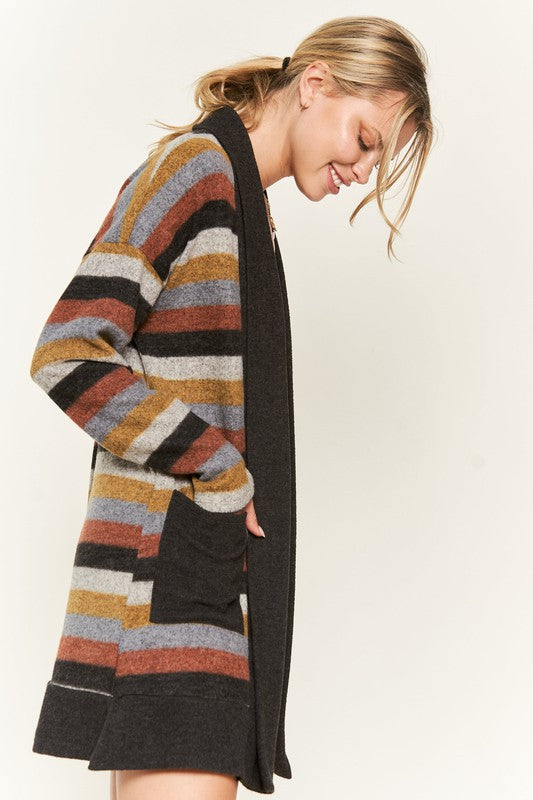 Jade by Jane Multicolor Striped Open Front Longline Cardigan Sweater