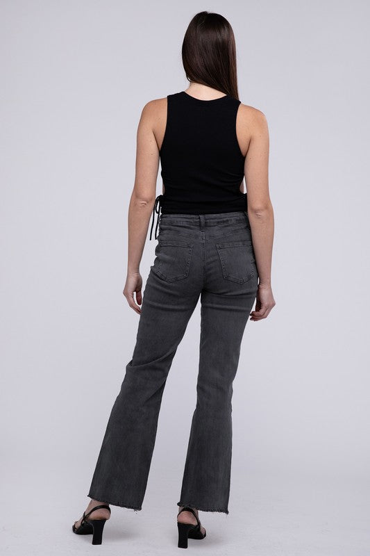 Zenana Color Washed Cotton Raw Hem Wide Leg Jeans in 6 Colors