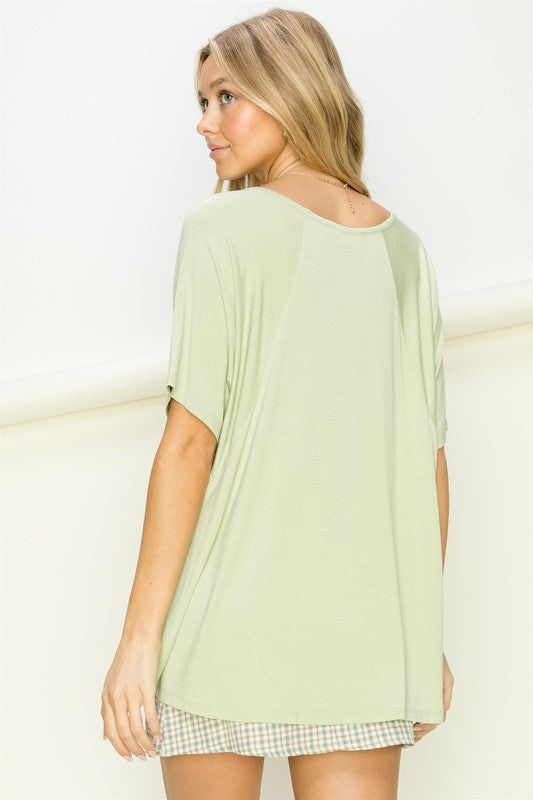 HYFVE Oversized Slinky Short Sleeve Tunic V-Neck T-Shirt in 3 Colors