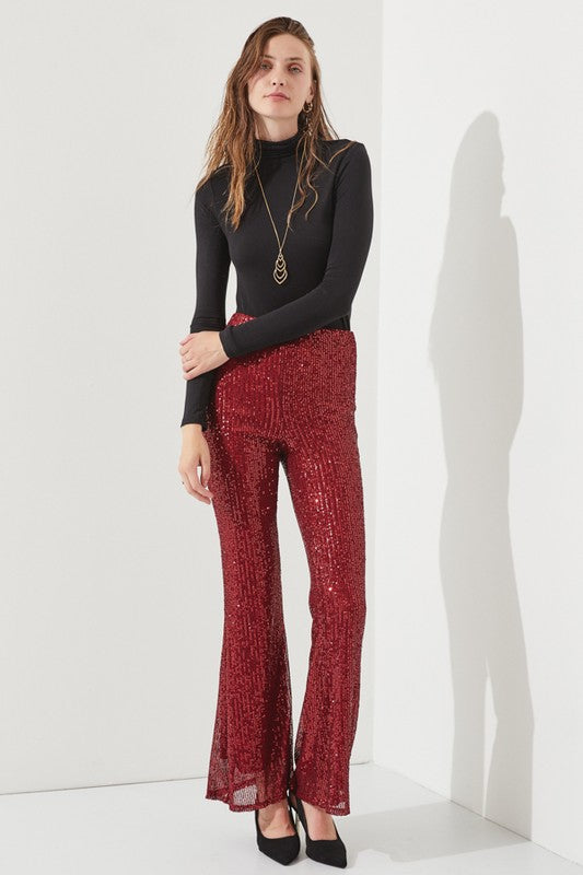 Jade By Jane Pull-On Flared Leg Sequin Pants in 3 Colors