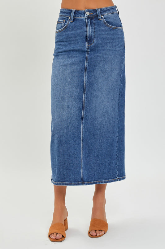 Stretch Denim Midi Skirt