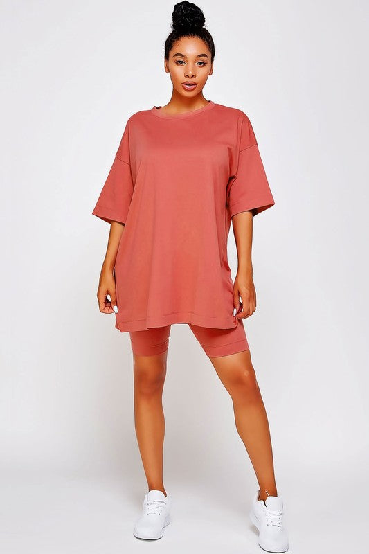 Sweet Generis Two Piece Oversized T-Shirt and Biker Shorts Set in 9 Colors