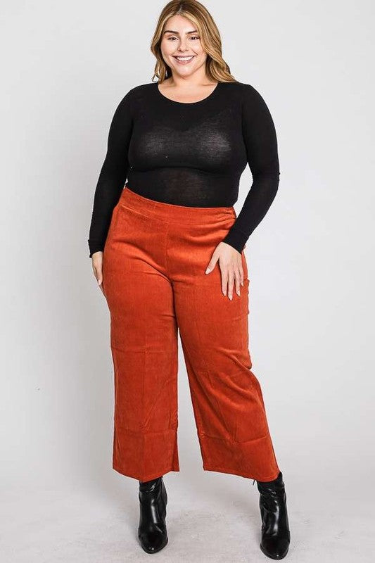 JADE BY JANE PLUS SIZE RIBBED VELVET CROP WIDE LEG PANTS IN 6 COLORS