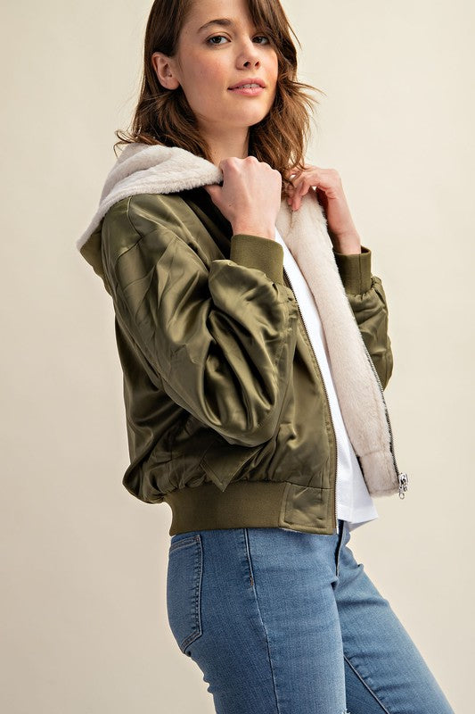 Sweet Generis Reversible Faux Fur Cropped Bomber Jacket