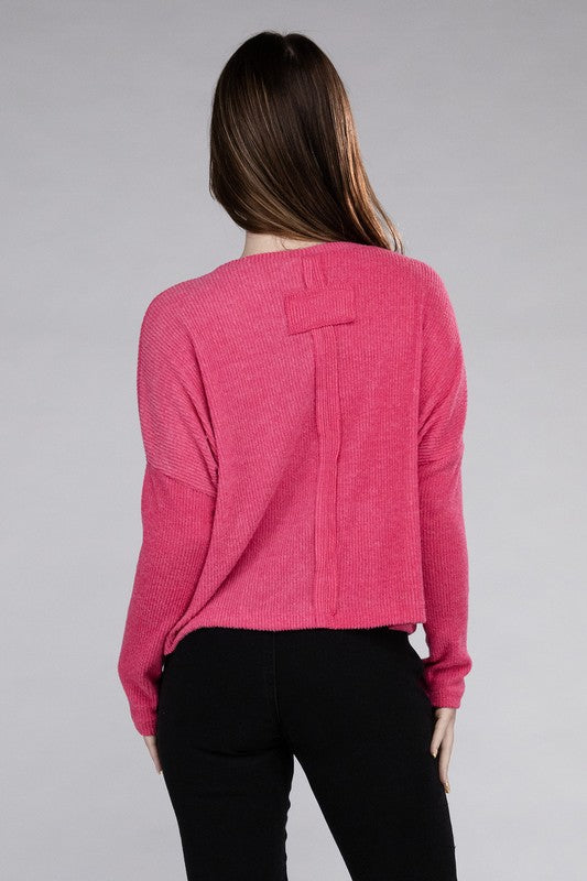 Zenana Soft Ribbed Knit Round Neck Cropped Sweater in 5 Colors