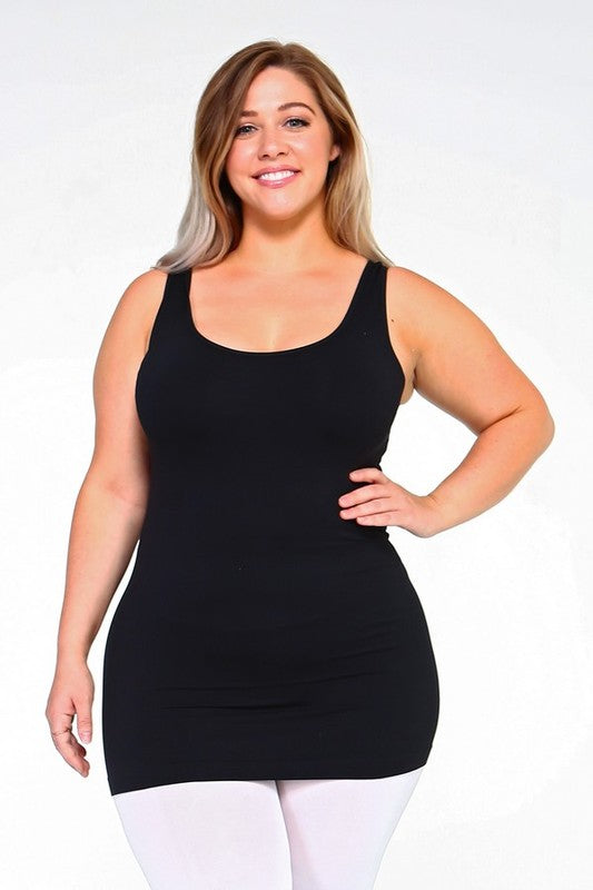 Yelete Plus Size Seamless Fitted Scoop Neck Tank Top in 5 Colors