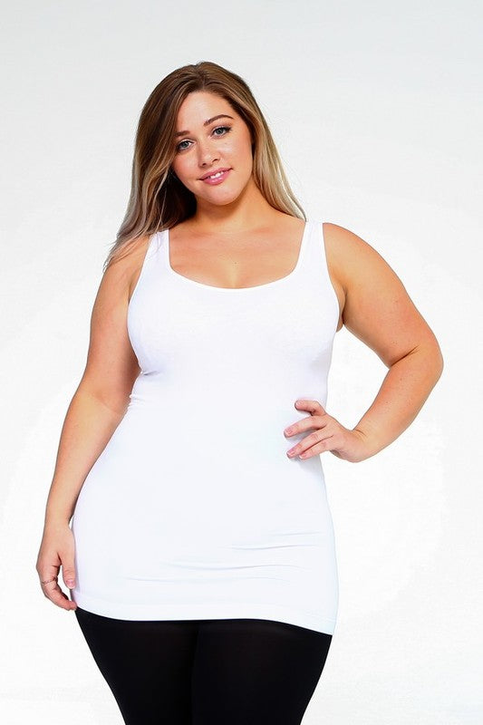 Yelete Plus Size Seamless Fitted Scoop Neck Tank Top in 5 Colors