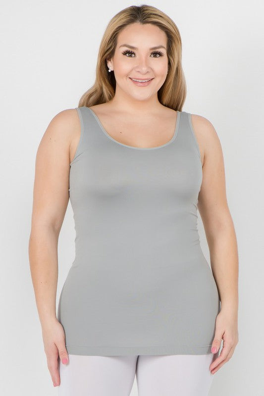 Yelete Plus Size Seamless Fitted Scoop Neck Tank Top in 5 Colors